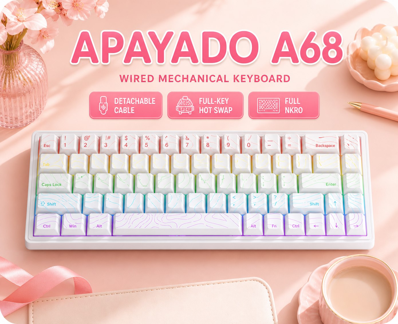 Keyboard Gaming Blue Switch - Teclado Mecánico con Cable APAYADO A68,