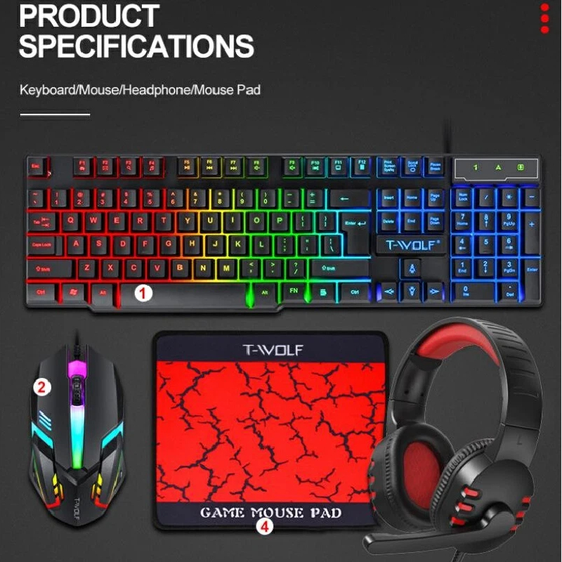Gaming Keyboard Mouse And Headset Combo - Combo de Juego con Teclado Español-Ruso,