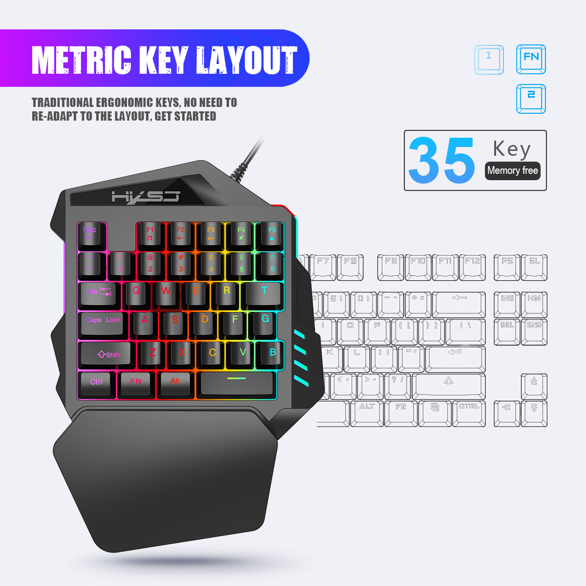HXSJ-teclado con retroiluminac - Gaming Keyboard Half reseña y precio