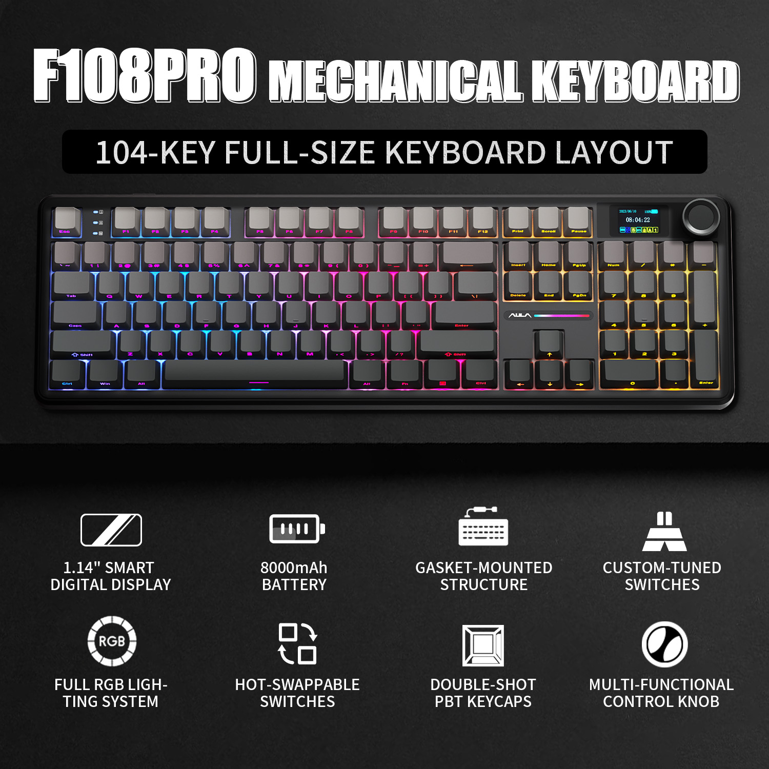 Teclado Mecánico AULA F108 PRO - Keyboard Gaming Transparent reseña y precio